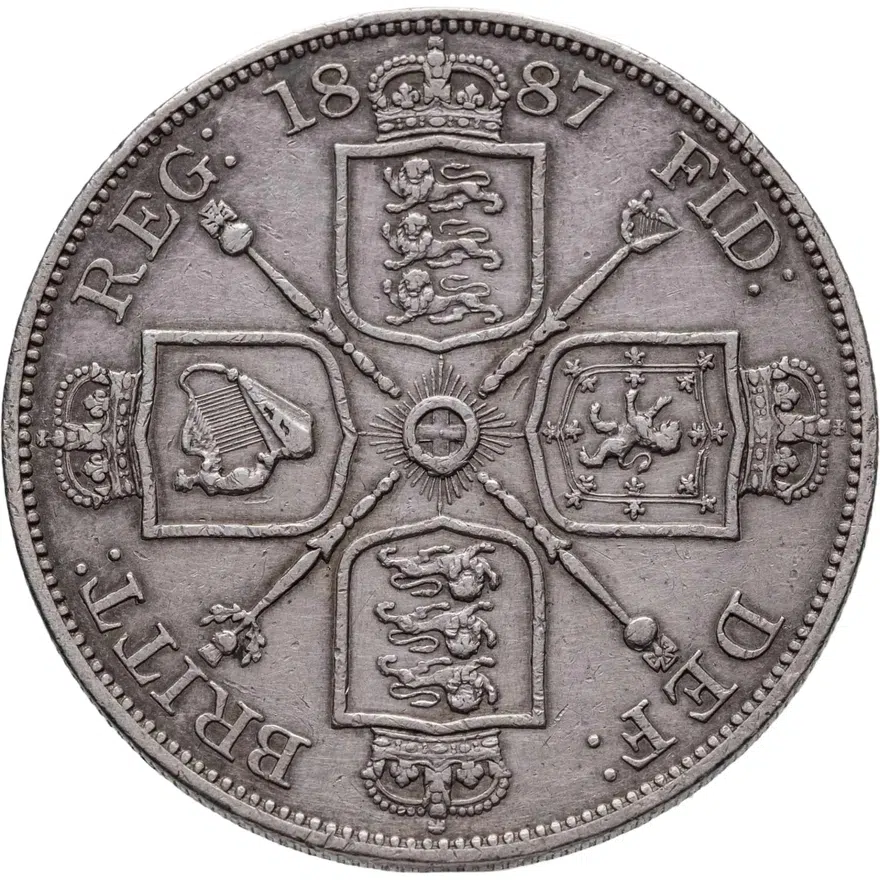 Великобритания 4 шиллинга (2 флорина, shillings) 1887   Арабская "1" в дате, реверс