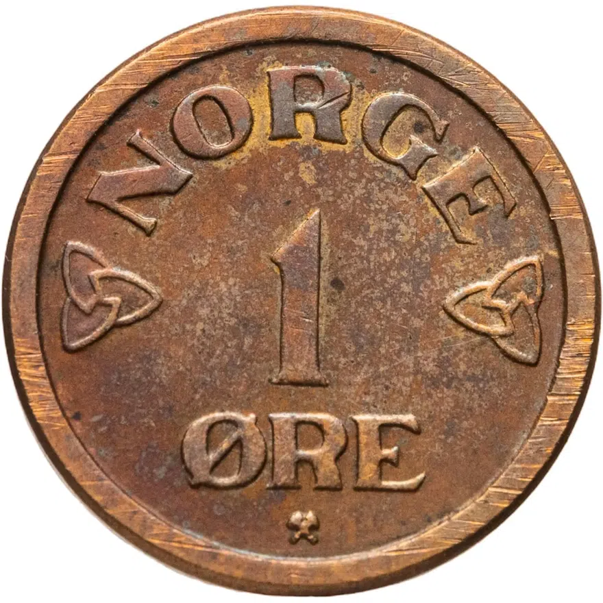 Норвегия 1 эре (ore) 1952  Без "KONGERIKET NORGE", реверс