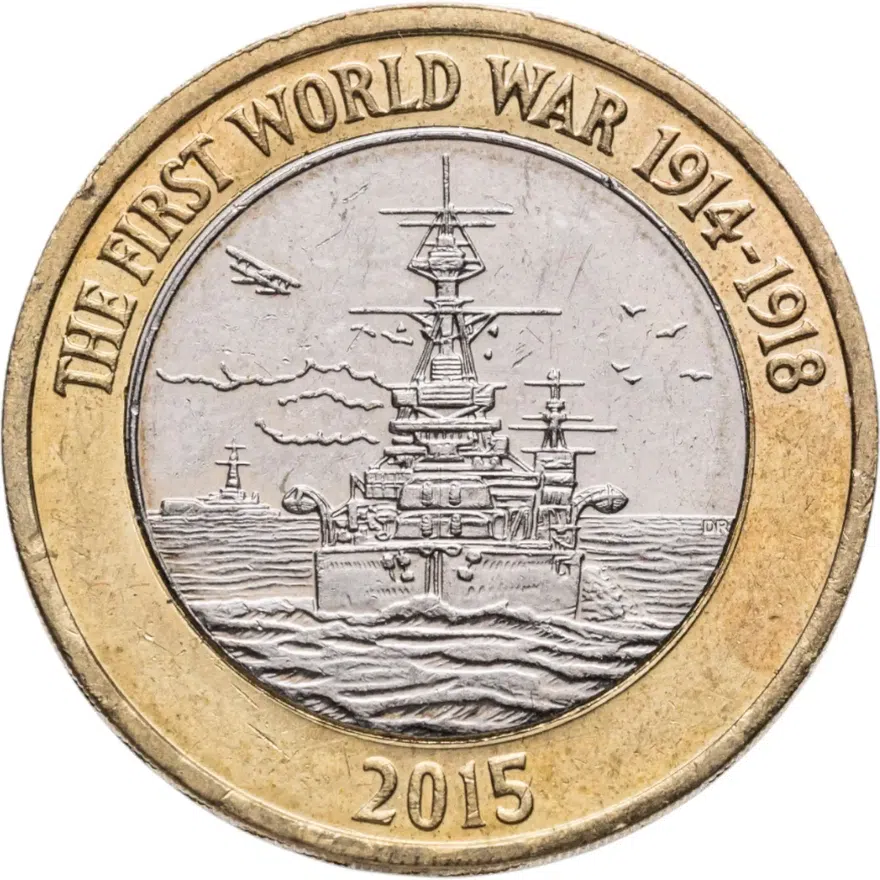 Великобритания 2 фунта (pounds) 2015  "100-летие Первой мировой войны - королевский флот", аверс