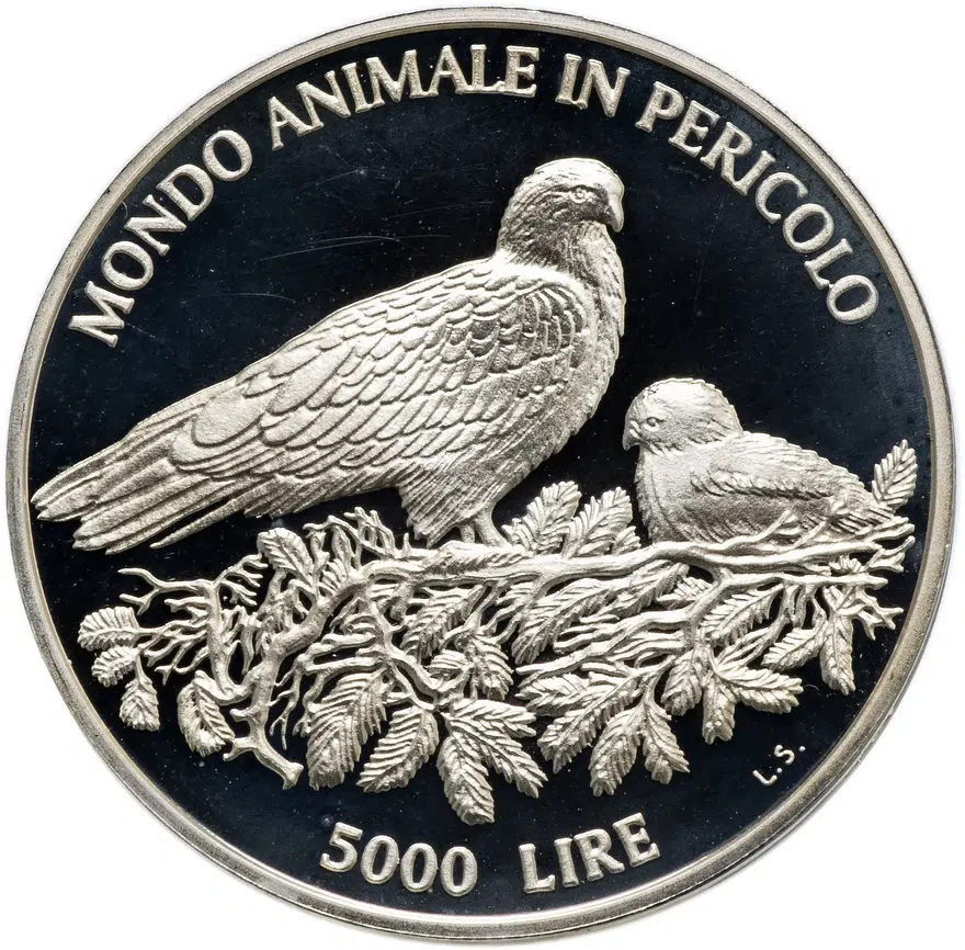 Сан-Марино 5000 лир (lire) 1996 "Животный мир в опасности - Сокол"