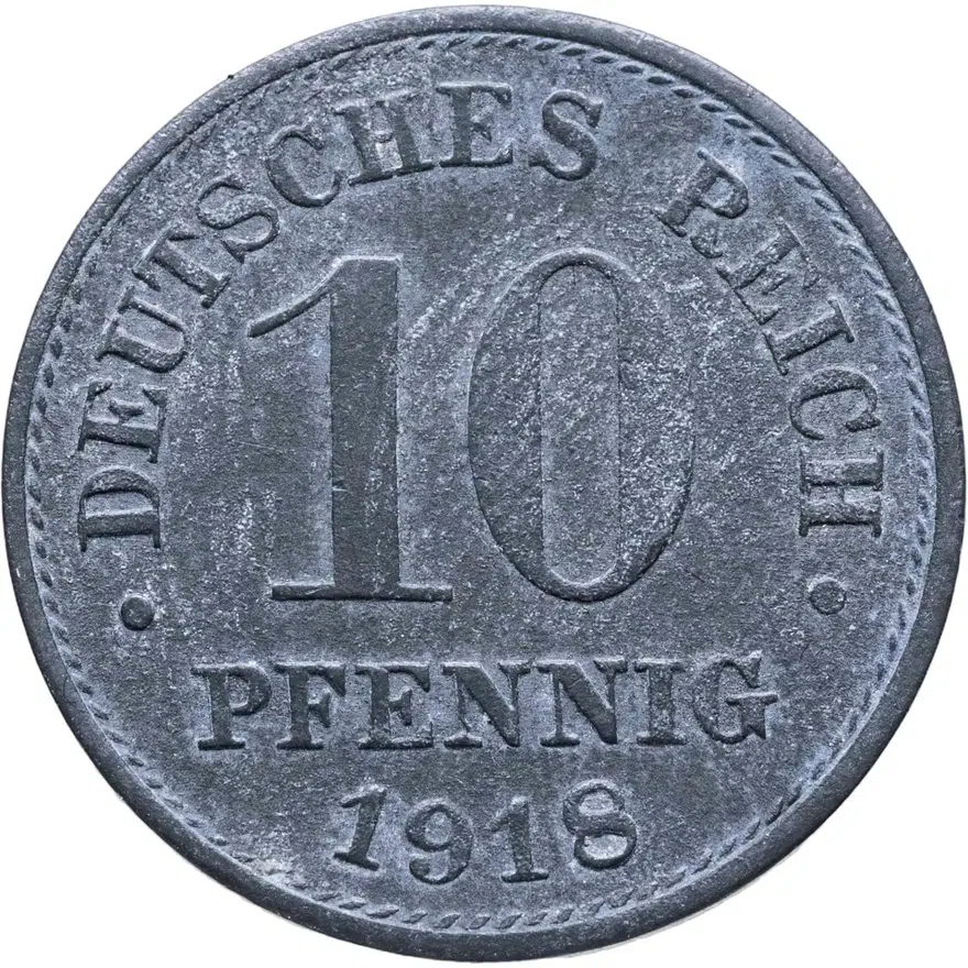 Германия 10 пфеннигов (pfennig) 1918   Цинк /не магнетик/, аверс