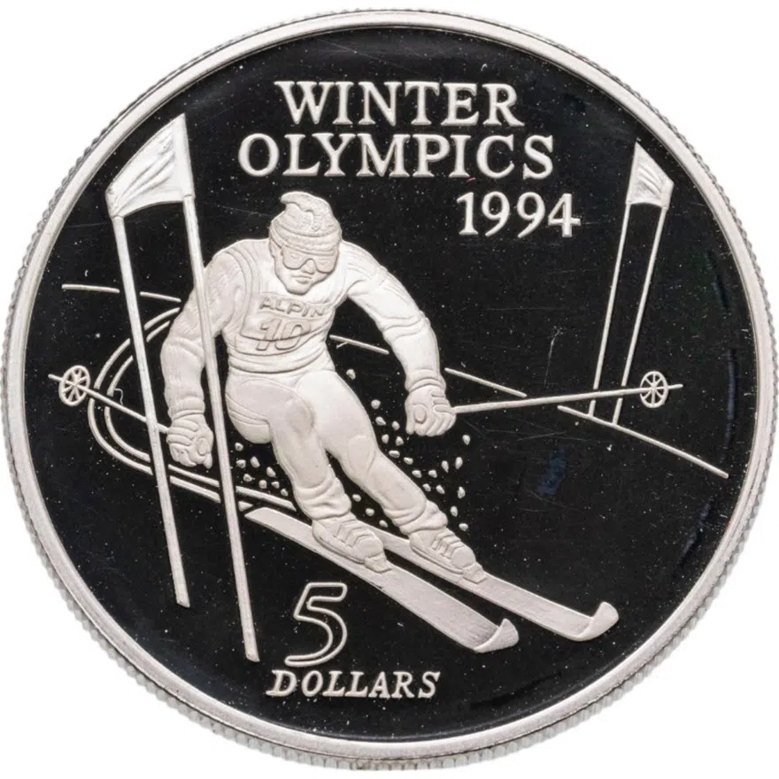 Новая Зеландия 5 долларов (dollar) 1994 XVII зимние Олимпийские Игры, Лиллехаммер-94, аверс