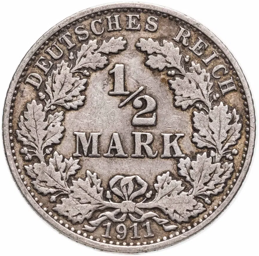 Германия 1/2 марки (mark) 1911 знак монетного двора: "A" - Берлин