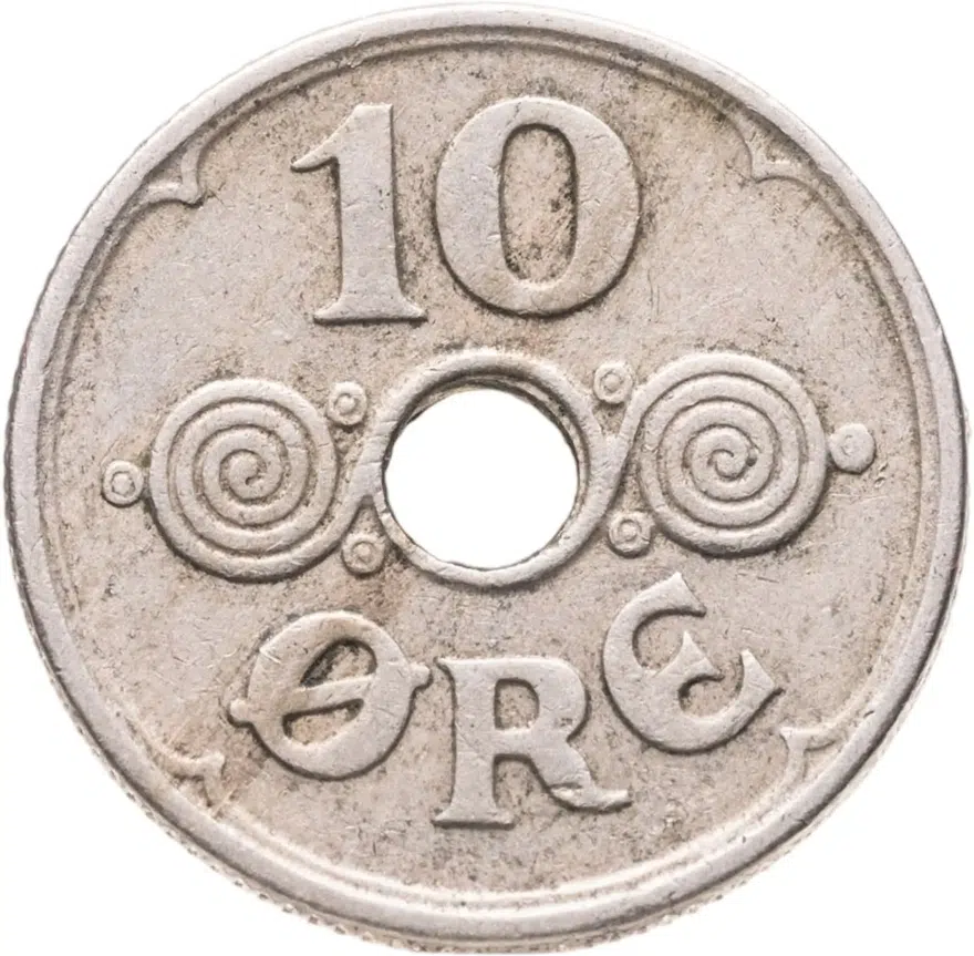 Дания 10 эре (ore) 1929, реверс