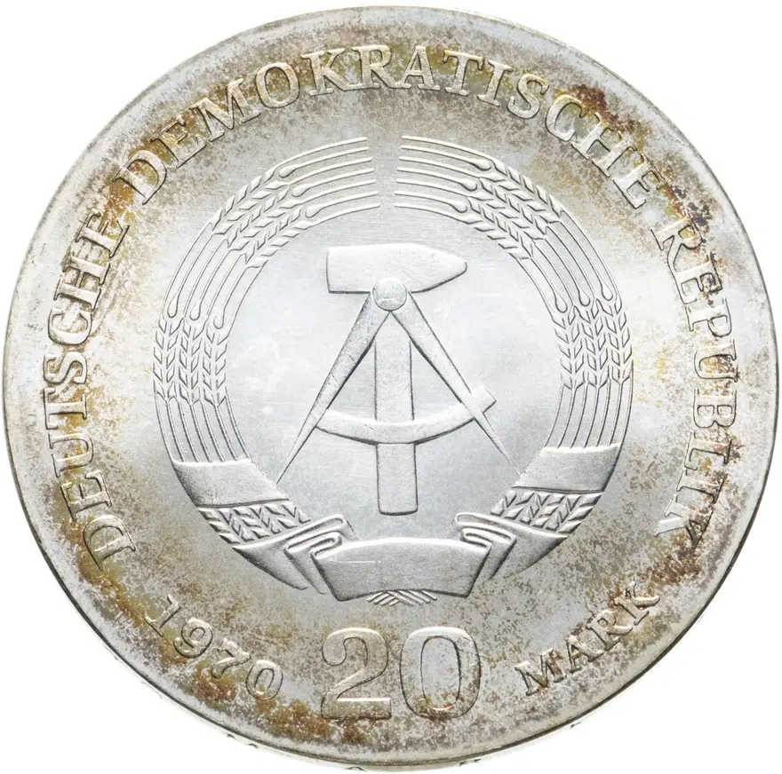 Германия (ГДР) 20 марок (mark) 1970  150 лет со дня рождения Фридриха Энгельса, реверс