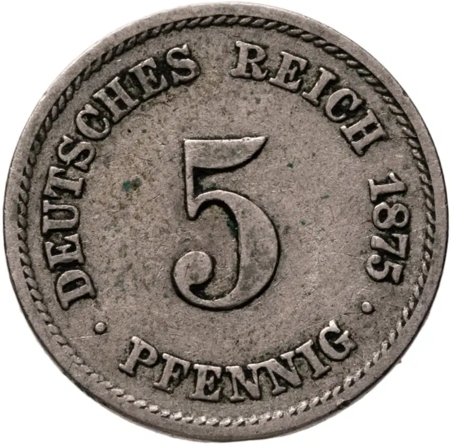 Германия 5 пфеннигов (pfennig) 1875 C  знак монетного двора: "C" - Франкфурт-на-Майне