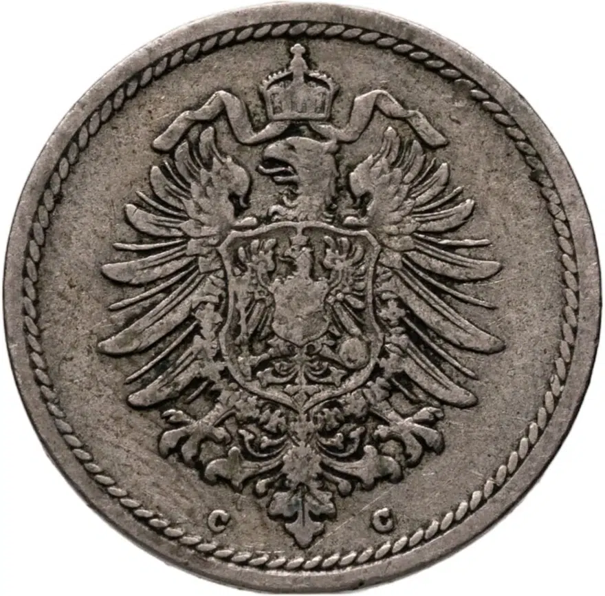 Германия 5 пфеннигов (pfennig) 1875 C  знак монетного двора: "C" - Франкфурт-на-Майне, реверс