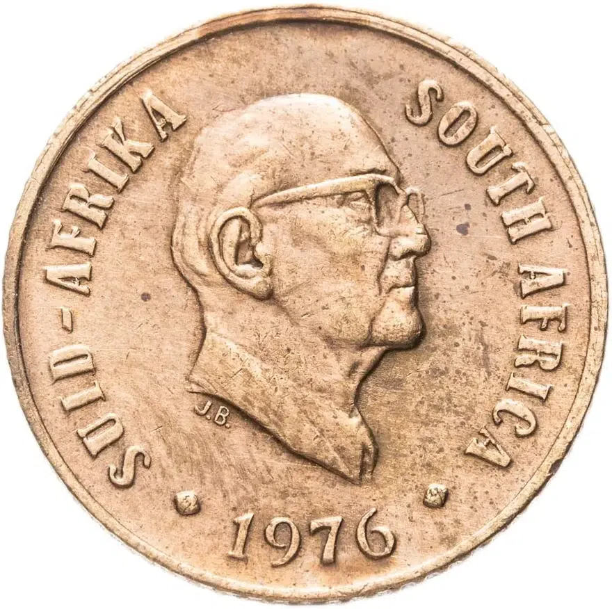 ЮАР 1 цент (cent) 1976  Окончание президентства Якобуса Йоханнеса Фуше, аверс