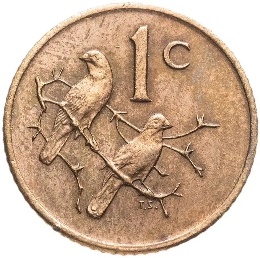 ЮАР 1 цент (cent) 1976  Окончание президентства Якобуса Йоханнеса Фуше, реверс