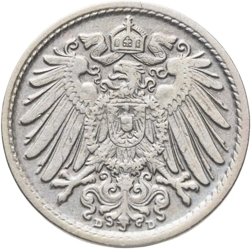 Германия 5 пфеннигов (pfennig) 1894 D  знак монетного двора: "D" - Мюнхен, реверс