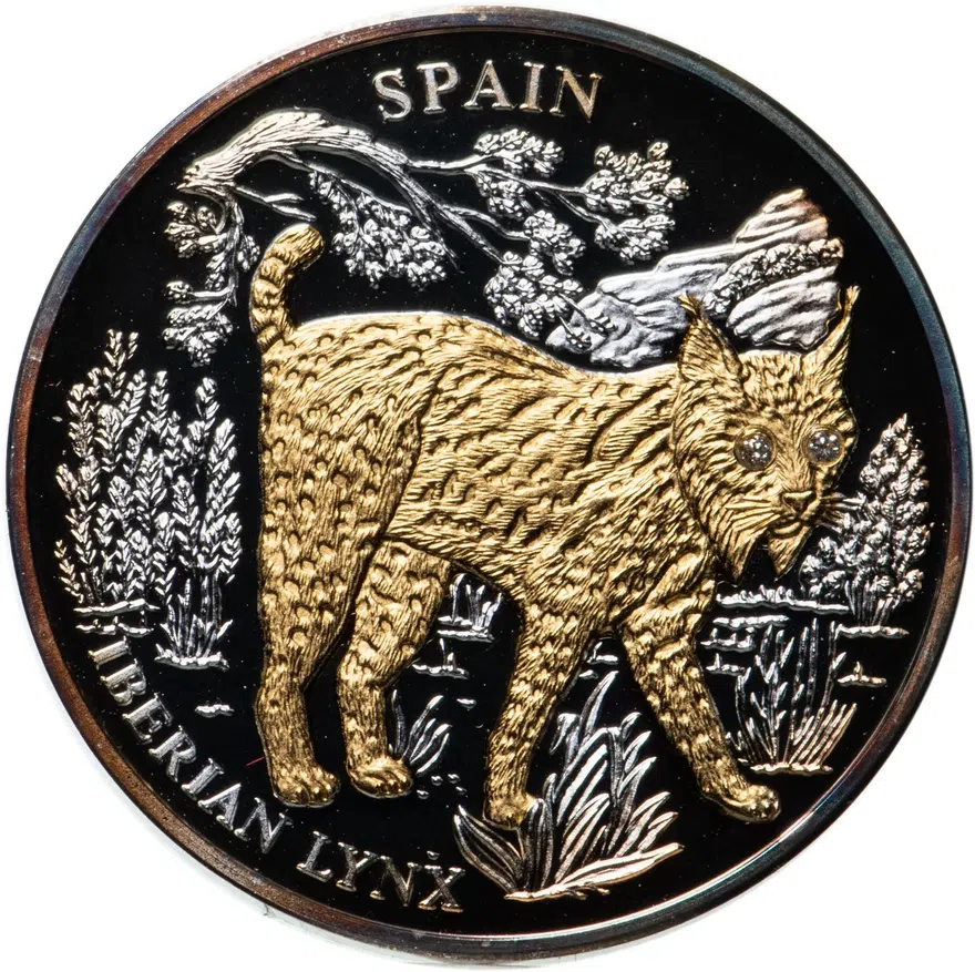 Либерия 10 долларов (dollars) 2005  Иберийская рысь - Испания. С позолотой