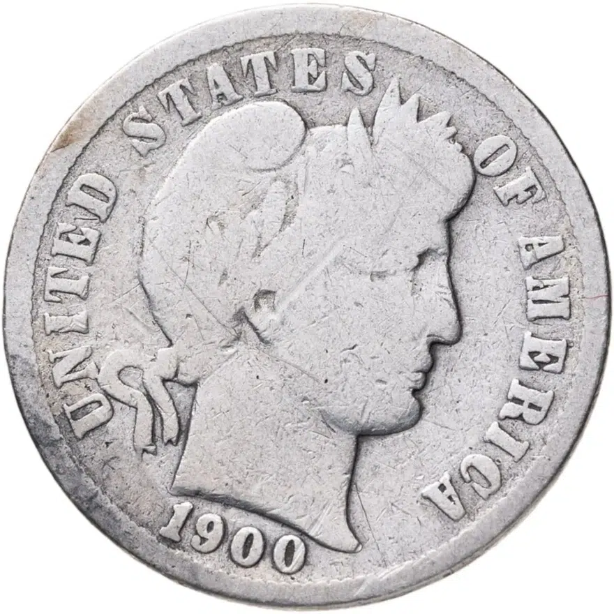 США 10 центов (дайм, one dime) 1900  Barber Dime Без отметки монетного двора