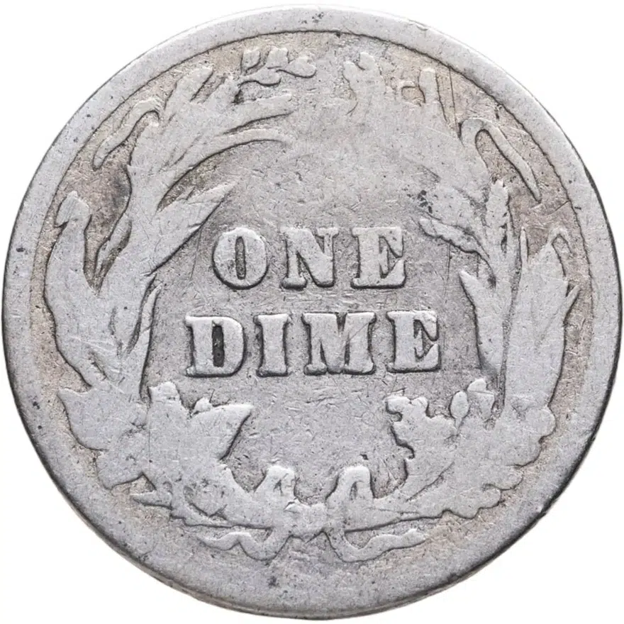 США 10 центов (дайм, one dime) 1900  Barber Dime Без отметки монетного двора, реверс
