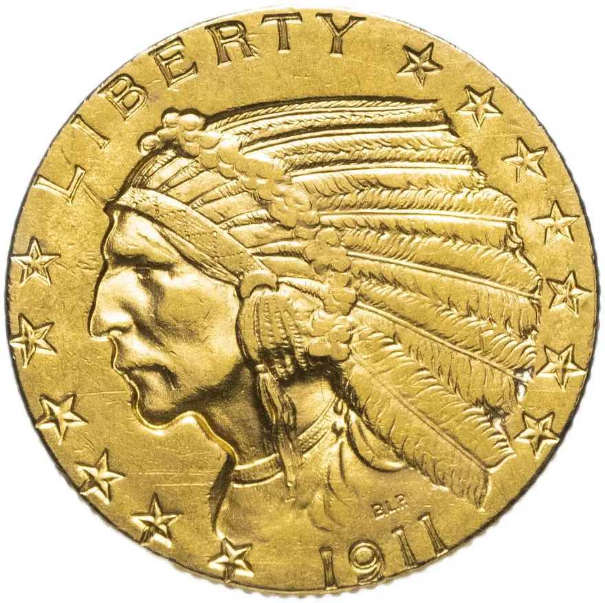 США 5 долларов (dollars) 1911 S  Indian Head (голова индейца), аверс