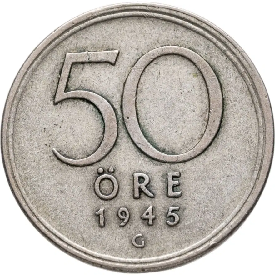 Швеция 50 эре (ore) 1945, реверс