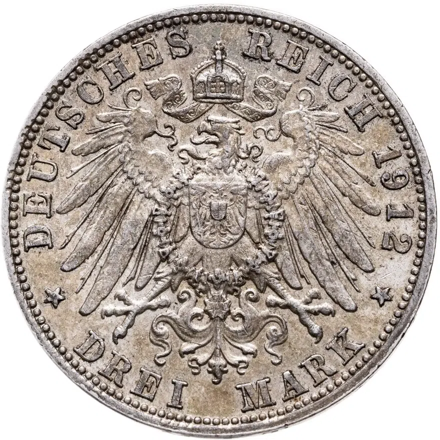 Германия (Империя) 3 марки (mark) 1912 D  Бавария, реверс