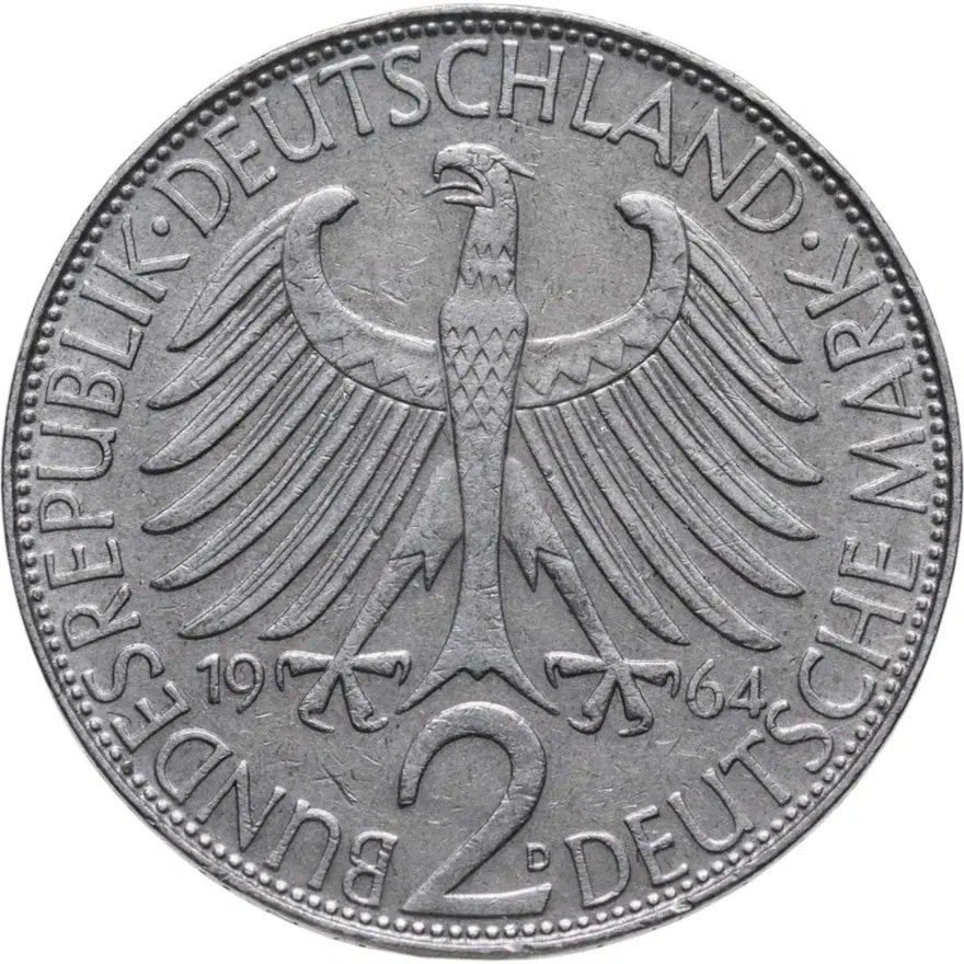 Германия (ФРГ) 2 марки 1964 Макс Планк знак монетного двора: "D" - Мюнхен