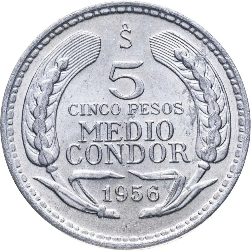 Чили 5 песо (pesos) 1956, аверс