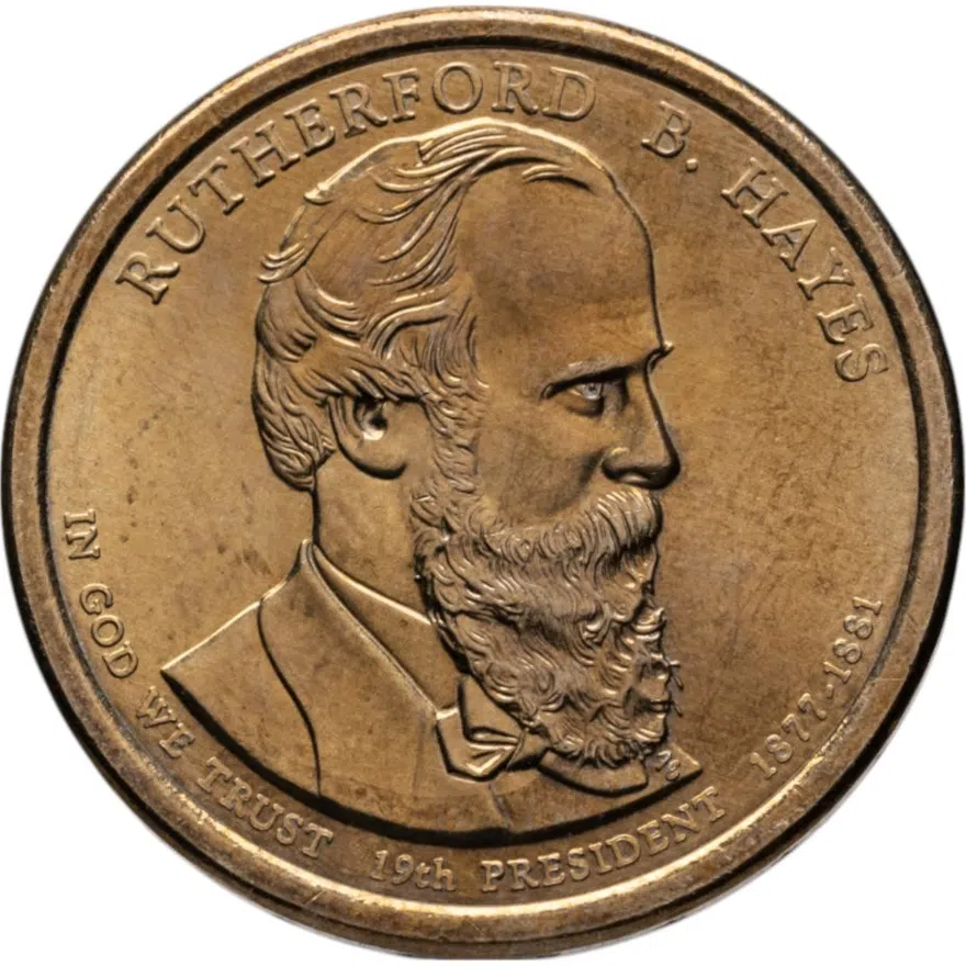 США 1 доллар (dollar) 2011 D Президент США - Ратерфорд Хейз (1877-1881) знак монетного двора: "D" - Денвер, аверс