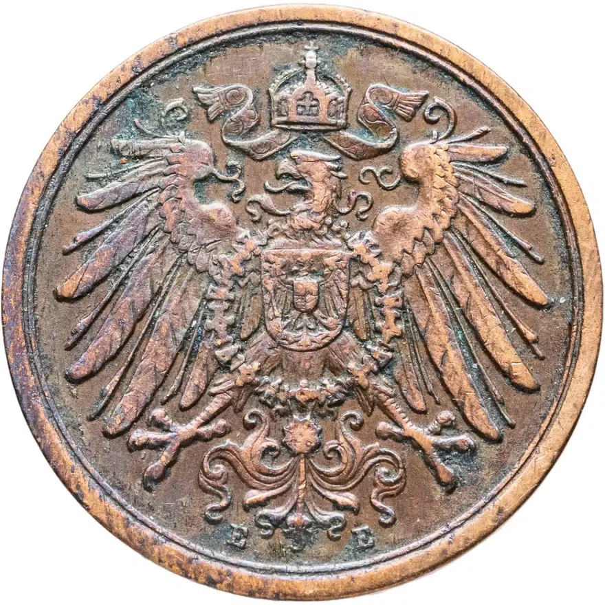Германия 2 пфеннига (pfennig) 1912 E  знак монетного двора: "E" - Мульденхюттен, реверс