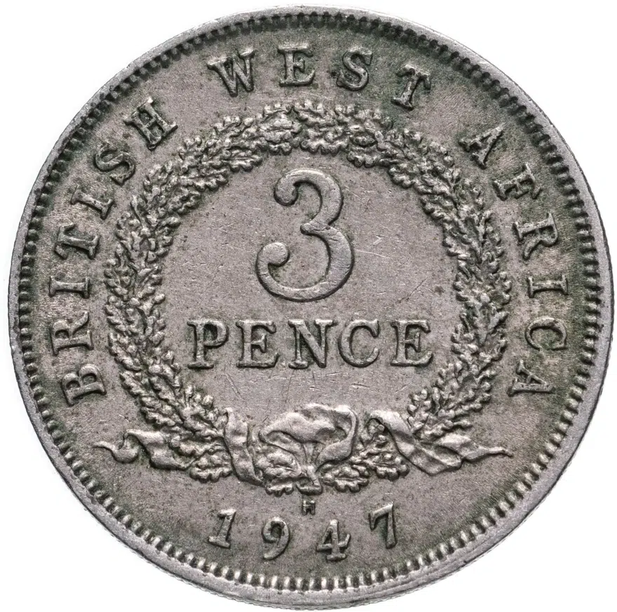 Британская Западная Африка 3 пенса (pence) 1947 H  знак монетного двора: "H" - Хитон, Бирмингем