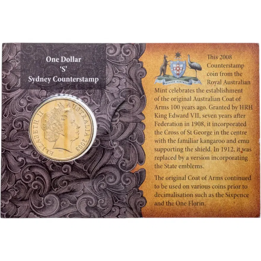 Австралия 1 доллар (dollar) 2008 S 100 лет первому гербу знак монетного двора: "S" - Сидней, аверс