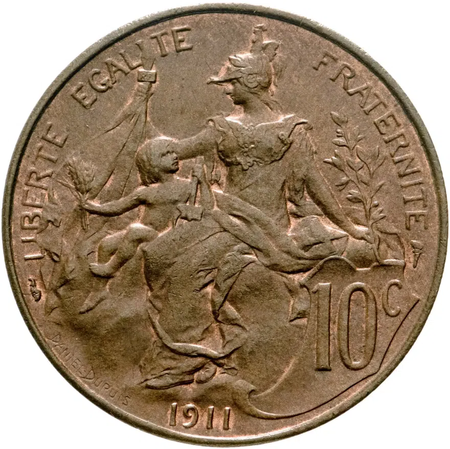 Франция 10 сантимов (centimes) 1911, аверс