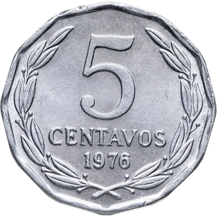 Чили 5 сентаво (centavos) 1976  Алюминий /серый цвет/
