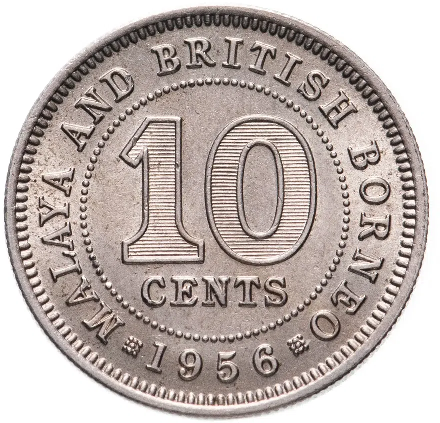 Малайя и Британское Борнео 10 центов (cents) 1956