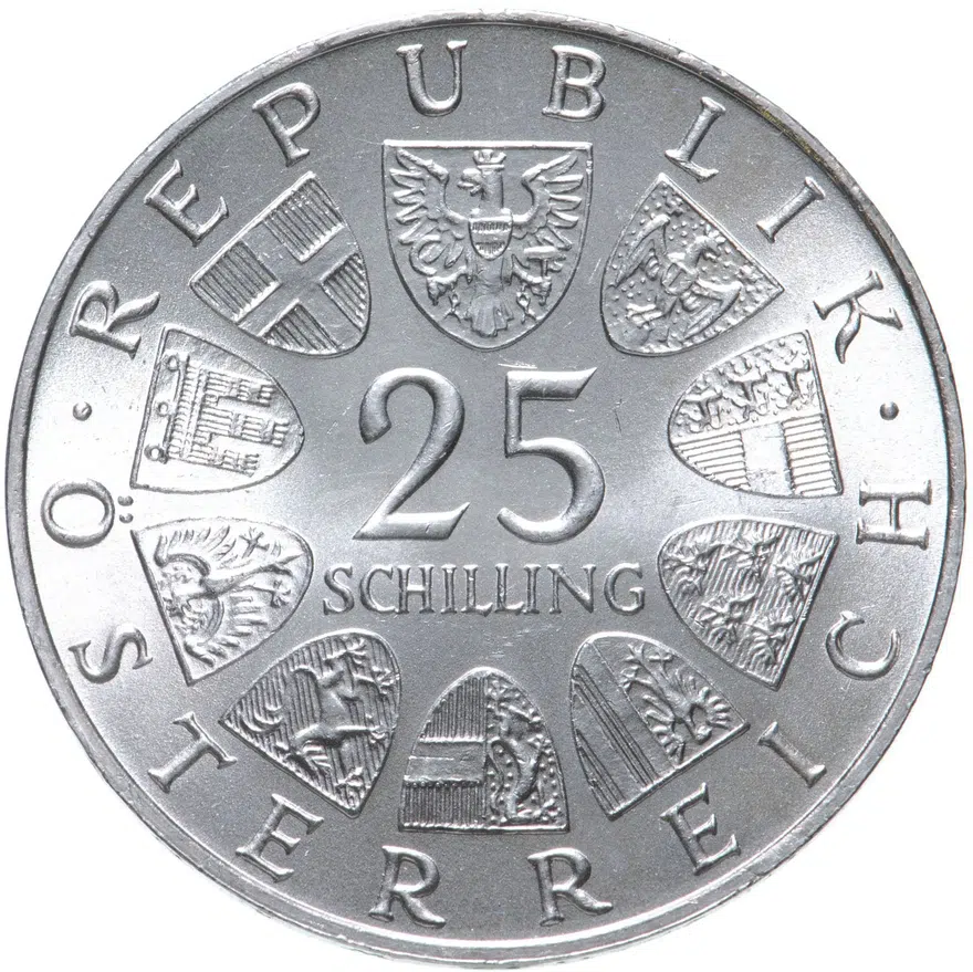 Австрия 25 шиллингов (shillings) 1964  Франц Грильпарцер, реверс