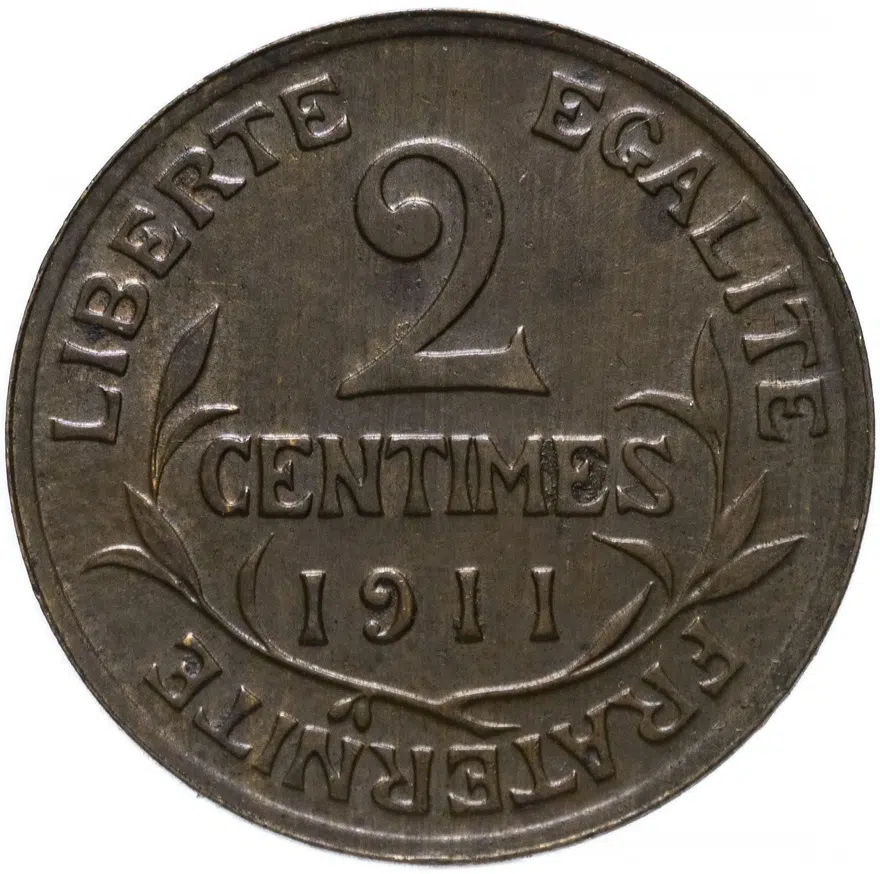 Франция 2 сантима (centimes) 1911, аверс