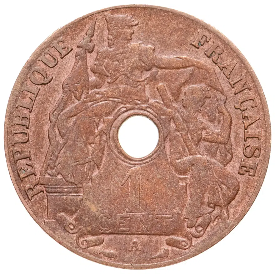 Французский Индокитай, 1 сантим (centime) 1922 знак монетного двора "A"