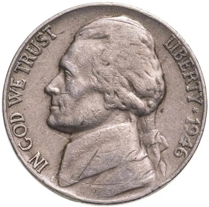 США 5 центов (cents) 1946  Jefferson Nickel Без отметки монетного двора, аверс