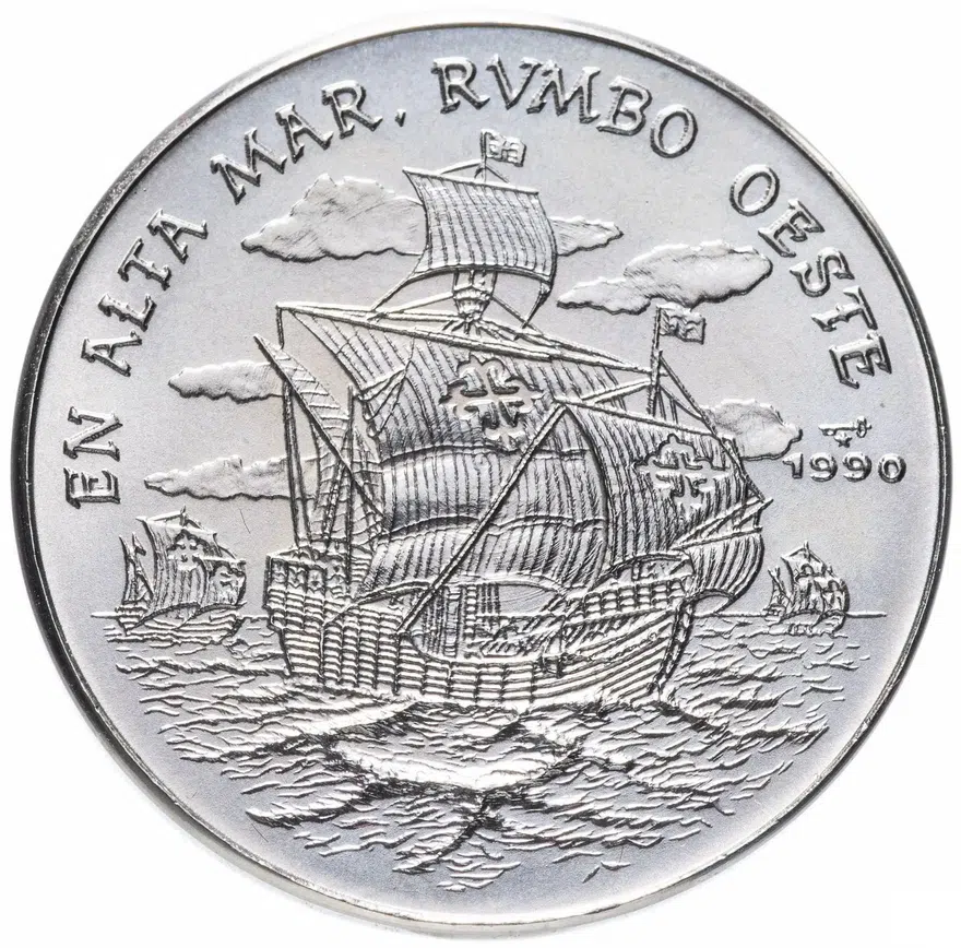 Куба 1 песо (peso) 1990 "500 лет открытию Америки. Корабль Колумба плывёт на запад", реверс