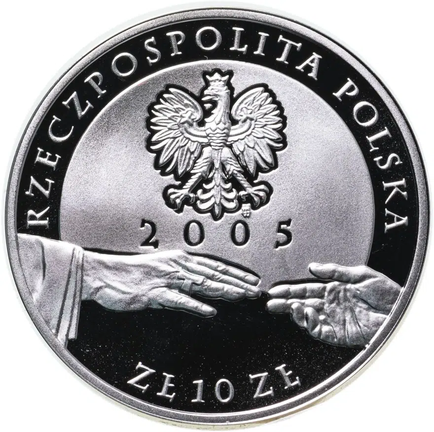 Польша 10 злотых (zlotych) 2005  смерть Папы Иоанна Павела II