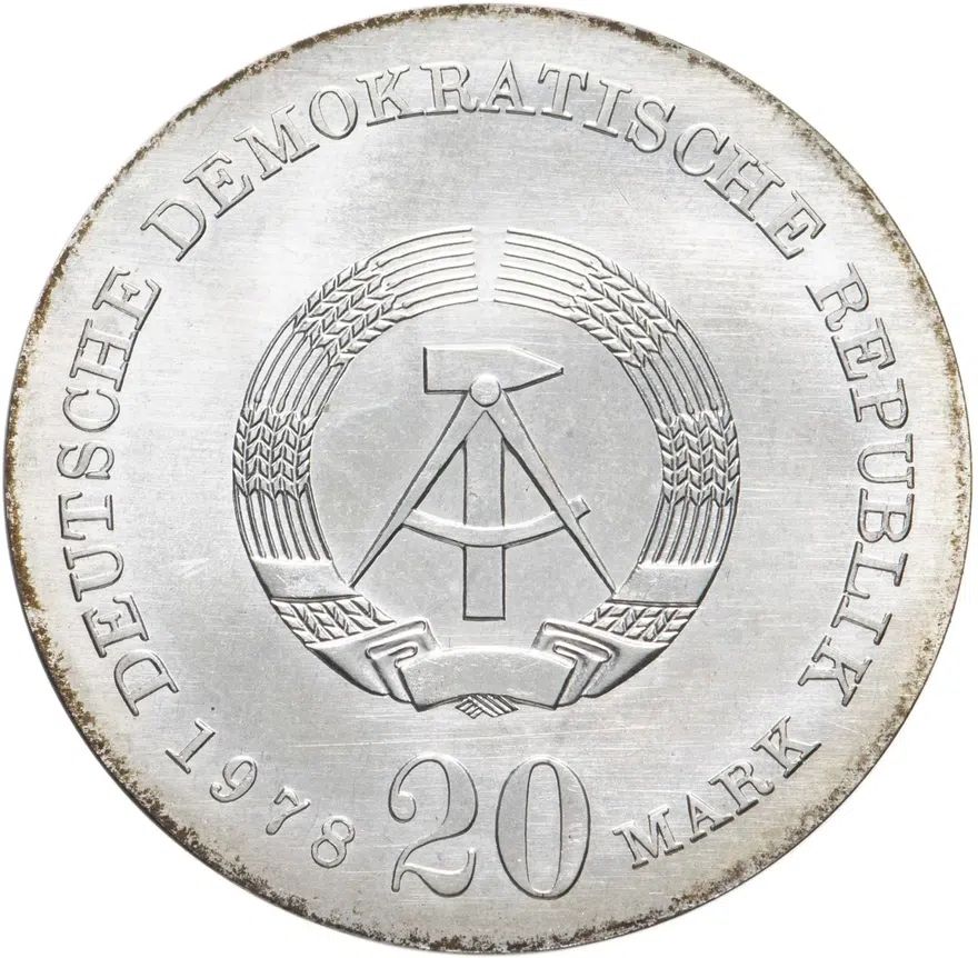 Германия (ГДР) 20 марок (mark) 1978  175 лет со дня смерти Иоганна Готфрида Гердера, реверс