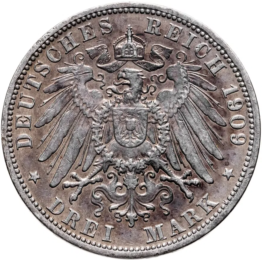 Германия (Империя) 3 марки (mark) 1909, реверс