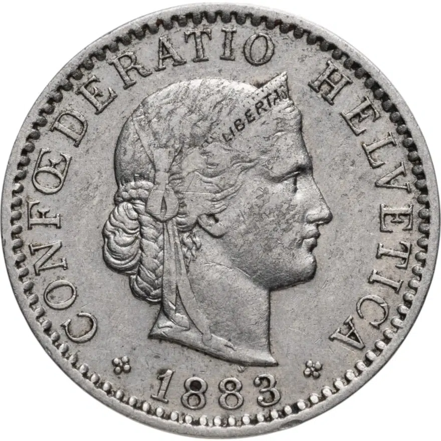 Швейцария 20 раппенов (rappen) 1883, аверс