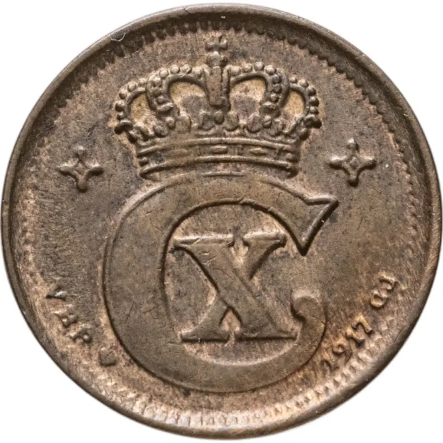 Дания 1 эре (ore) 1917, аверс