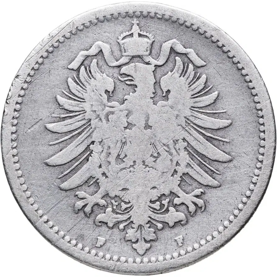 Германия 50 пфеннигов (pfennig) 1875 F  знак монетного двора: "F" - Штутгарт, реверс