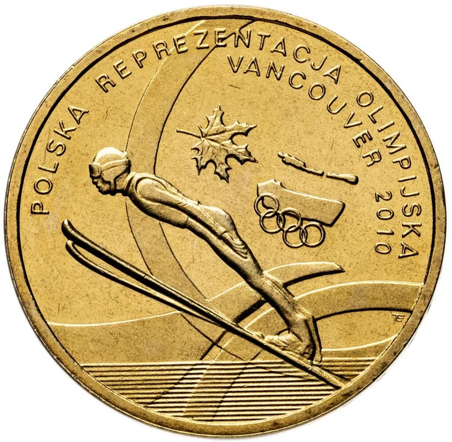 Польша 2 злотых (zlote) 2010  Польская сборная на XXI зимних Олимпийских играх в Ванкувере, аверс