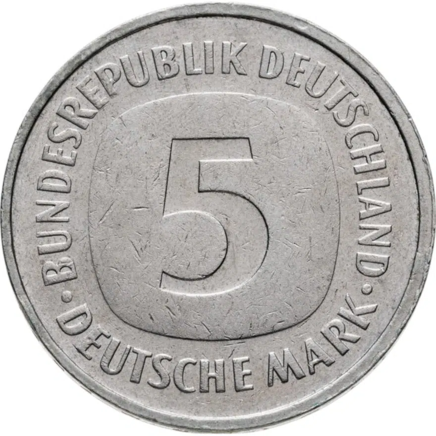 Германия 5 марок 1984 отметка монетного двора "F" - Штутгарт, аверс