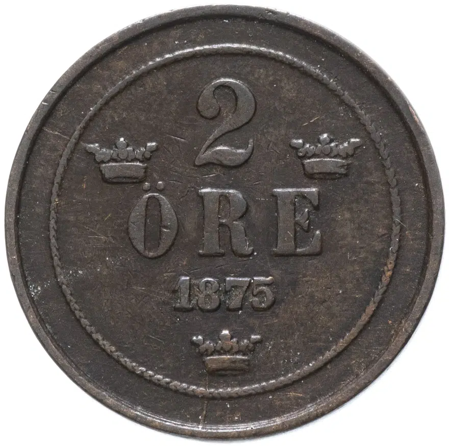 Швеция 2 эре (ore) 1875, реверс