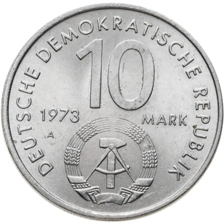 Германия (ГДР) 10 марок (mark) 1973  10-ый международный фестиваль молодёжи и студентов, Берлин, реверс