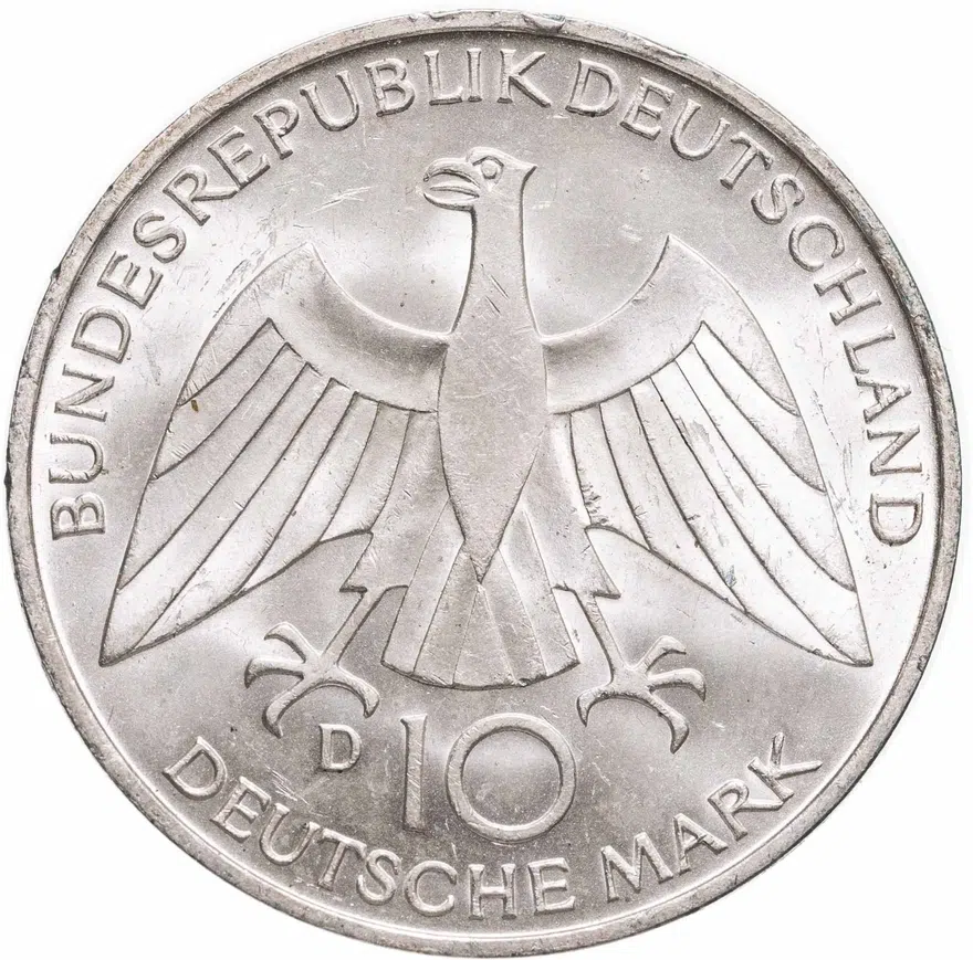 Германия 10 марок 1972 D "XX летние Олимпийские Игры, Мюнхен 1972 - Узел"
