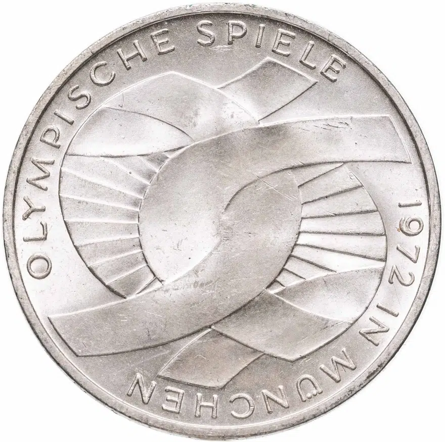 Германия 10 марок 1972 D "XX летние Олимпийские Игры, Мюнхен 1972 - Узел", реверс