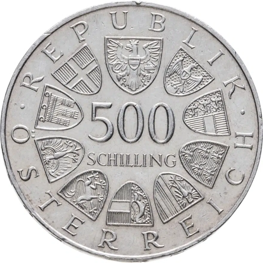 Австрия 500 шиллингов (shillings) 1984  100 лет со дня смерти Фанни Эльслер, реверс