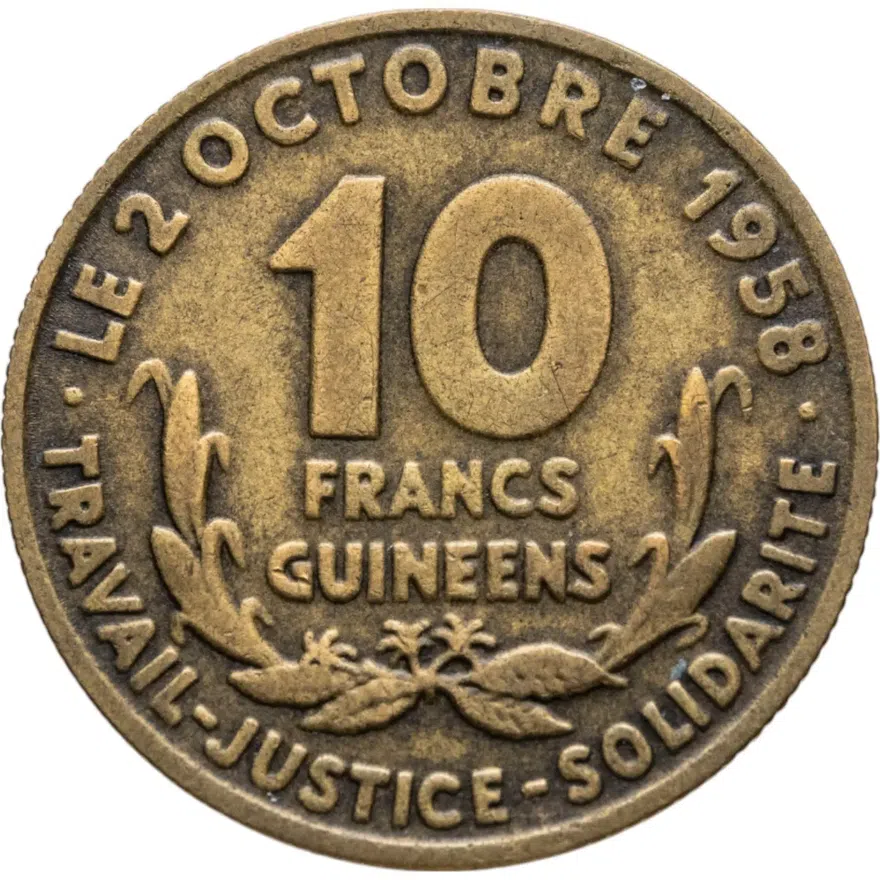 Гвинея 10 франков 1959, реверс