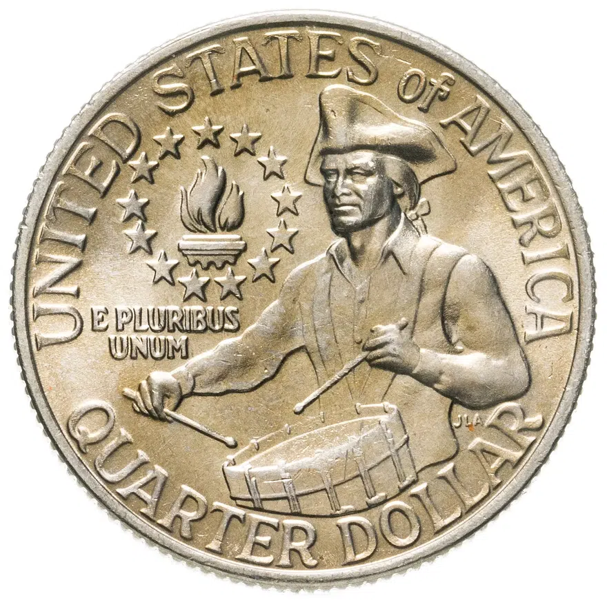 США 25 центов (квотер, 1/4 доллара, quarter dollar) 1976  200 лет независимости США (барабанщик) без обозначения монетного двора, реверс