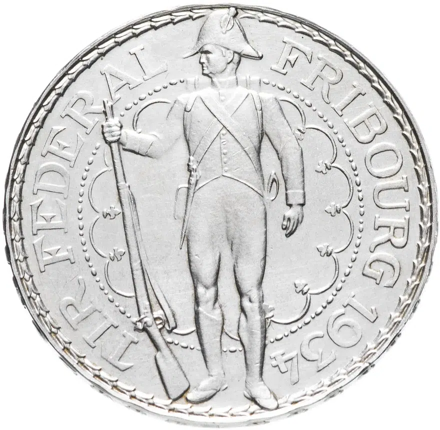 Швейцария 5 франков (francs) 1934 "Стрелковый фестиваль во Фрибуре", реверс